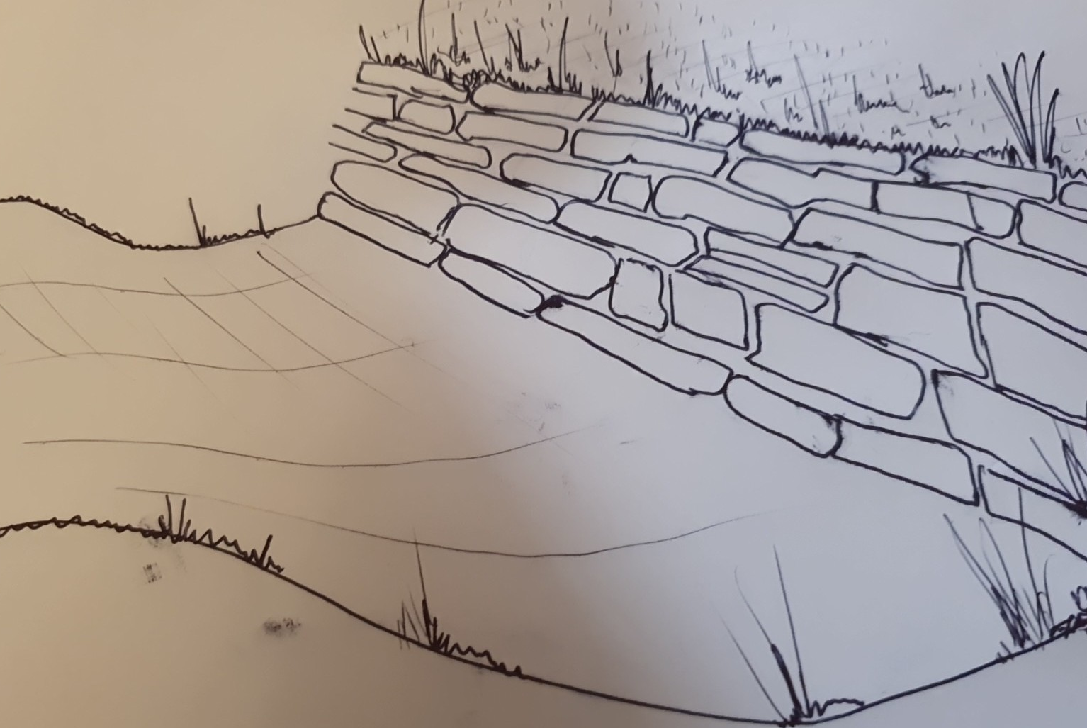 drawing of ha-ha dry stone wall