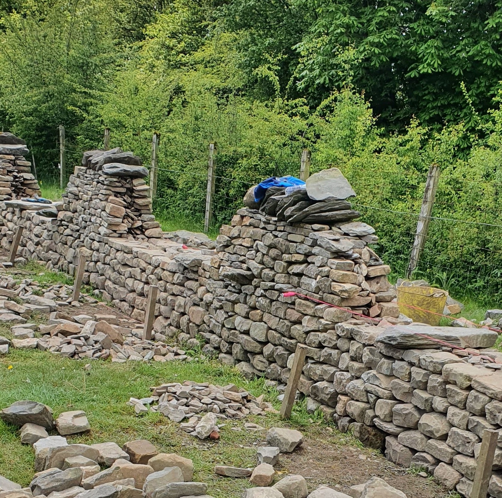 dry stone wall with placed through stones